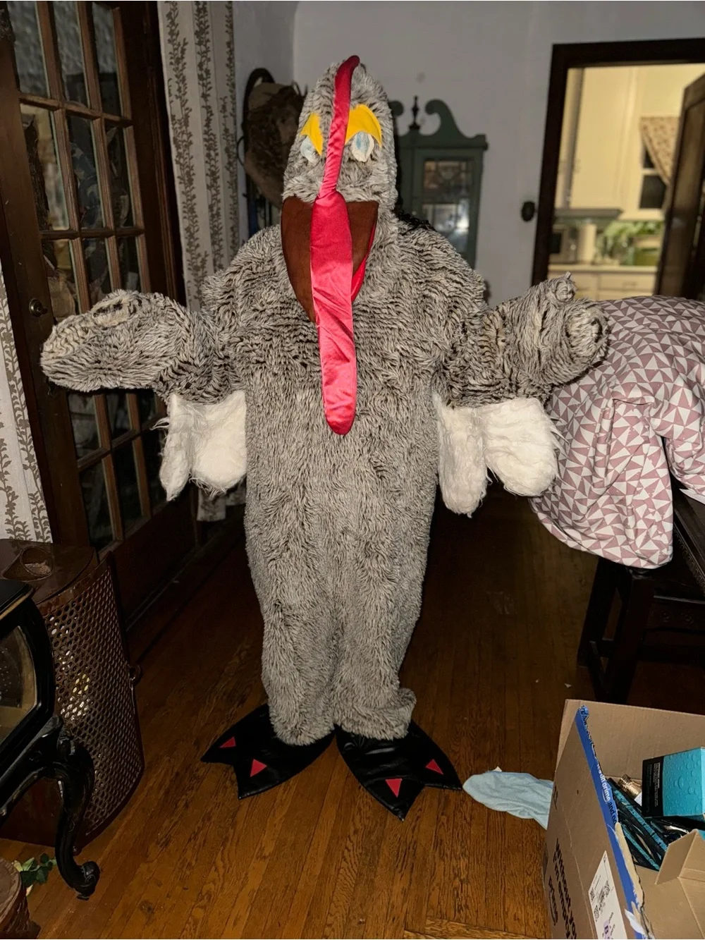 Vintage Adult Size Handmade Thanksgiving Turkey Bird Costume w/ Tail Feather